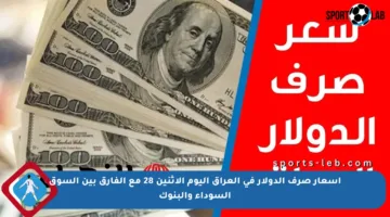 أسعار صرف الدولار في العراق اليوم الاثنين 28 مع الفارق بين السوق السوداء والبنوك